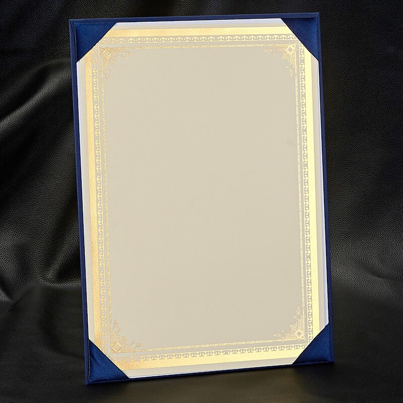 20PCS Blank A4 Paper Certificate Inner Page Paper Ivory Cardboard Beige Gold Stamping Silver Frame 12K Inner Core Printing: Gold stamping