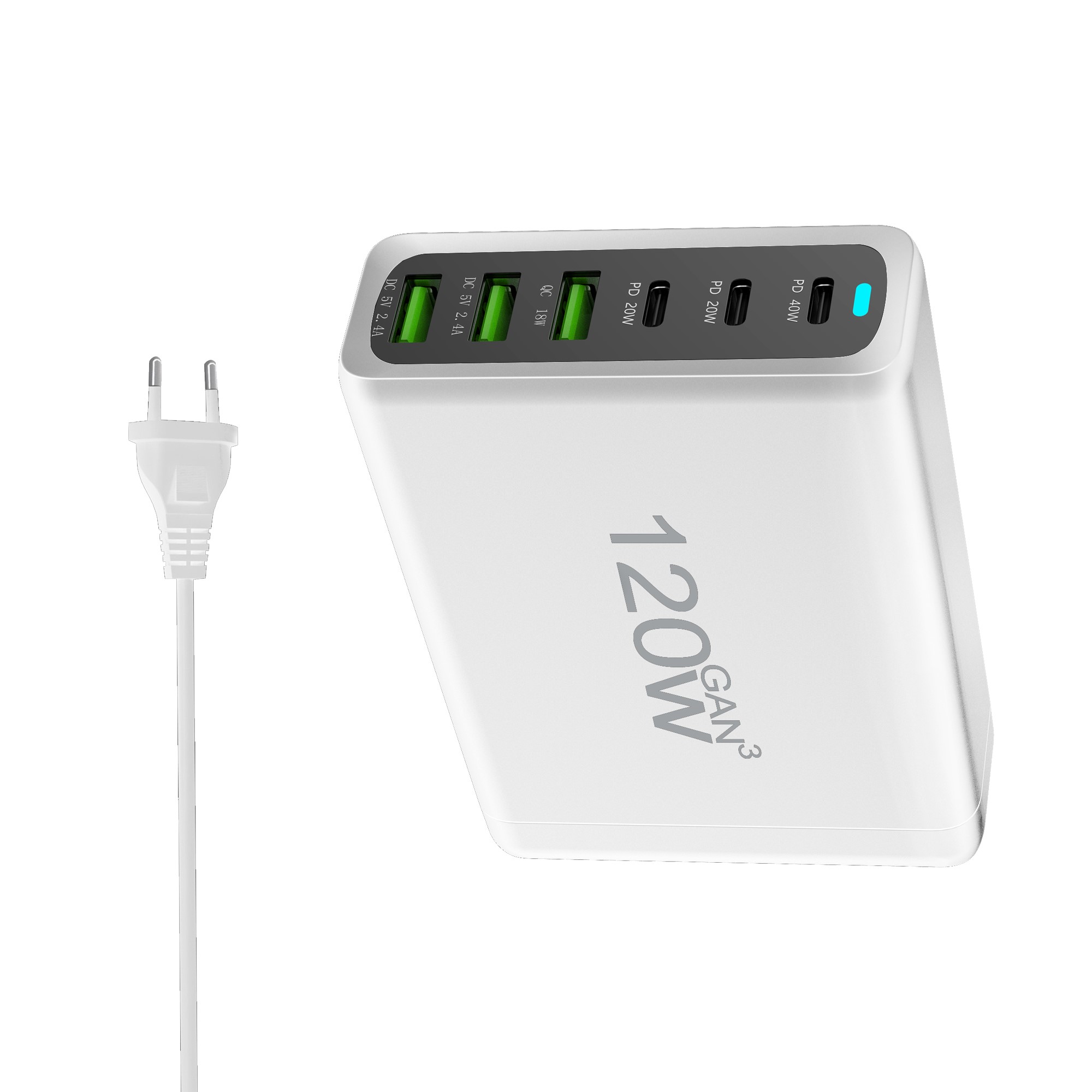 120w 200w gan oplader 6 poorten usb type c pd oplader snellader 3.0 usb type c snellader mobiele telefoon usb oplader: Eu
