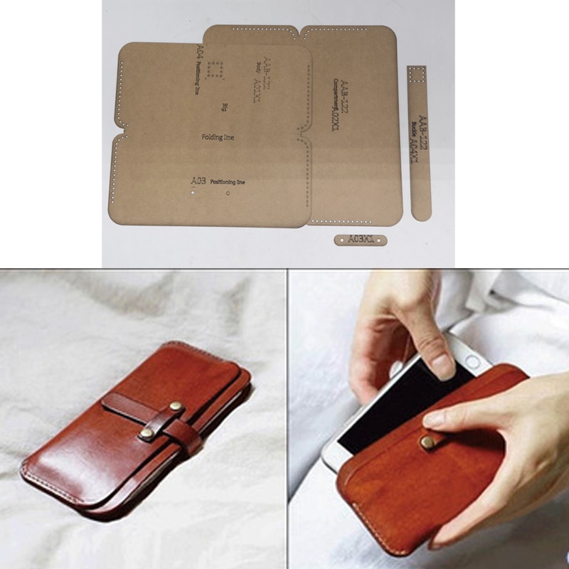 DIY Leather Craft Sewing Pattern Kraft Paper Template Women Envelope Clutch Purse Handbag Long Wallet Card Holder