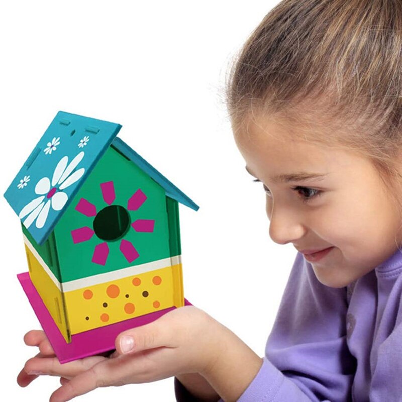 Outdoor Birdhouse Kit DIY Birds House Kit with Paint and Pen for Kids Children FPing