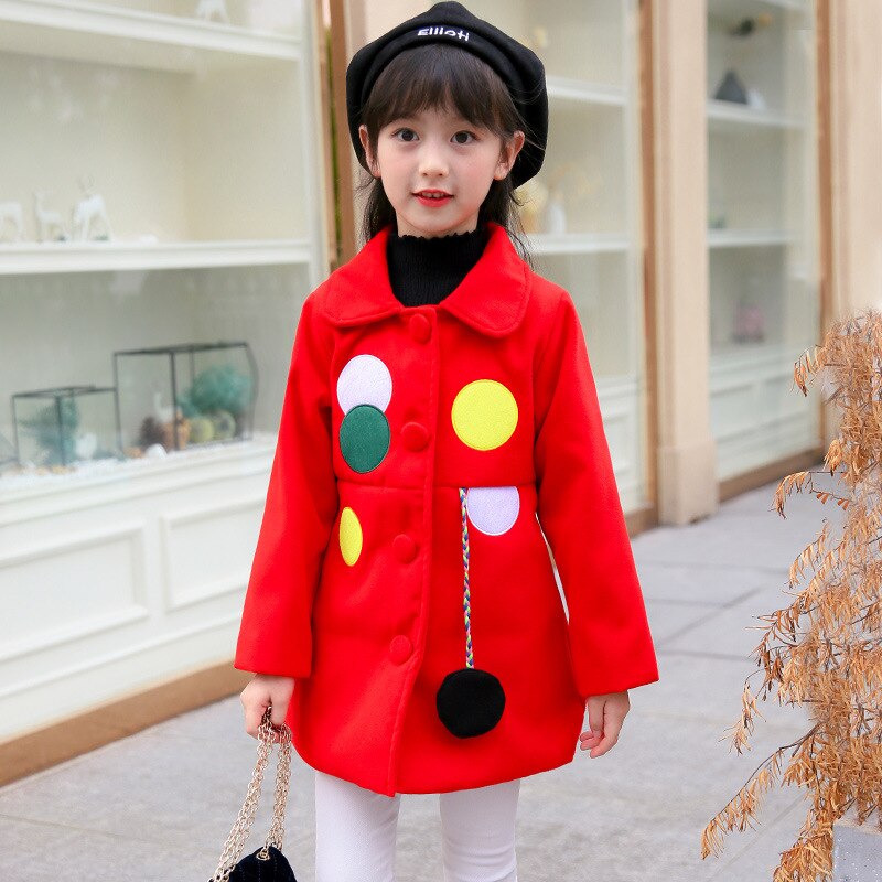 Mädchen Wollmantel - Geometrisches aufbringen - Langarm - Umlegekragen - Herbst/Winter Kinderkleidung: Rot / 4 Jahre