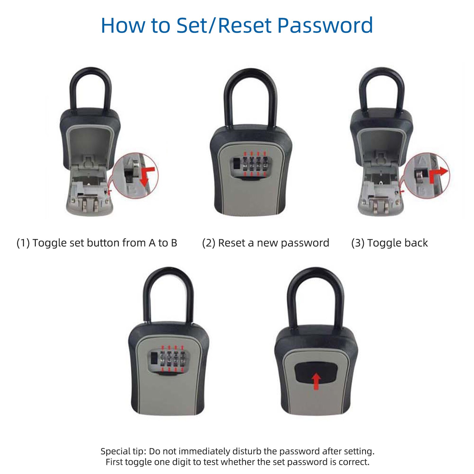 Key Lock Box with Dust Cover Aluminum Alloy 4-Digit Padlock Case Lockbox Key Safe Box Storage for House Key ID Card U Disk