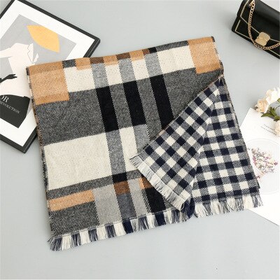 Nova chegada da moda outono inverno xadrez cachecol feminino quente de alta qualidade elegante bonito duplo lado fresco adorável vintage borla xale: Cinza