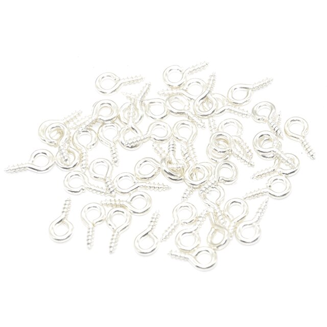 200pcs Small Tiny Mini Eye Pins Eyepins Hooks Eyelets Screw Threaded 9 Colors Clasps Hook For DIY Jewelry Making Findings: 6.5x13mm / Silver
