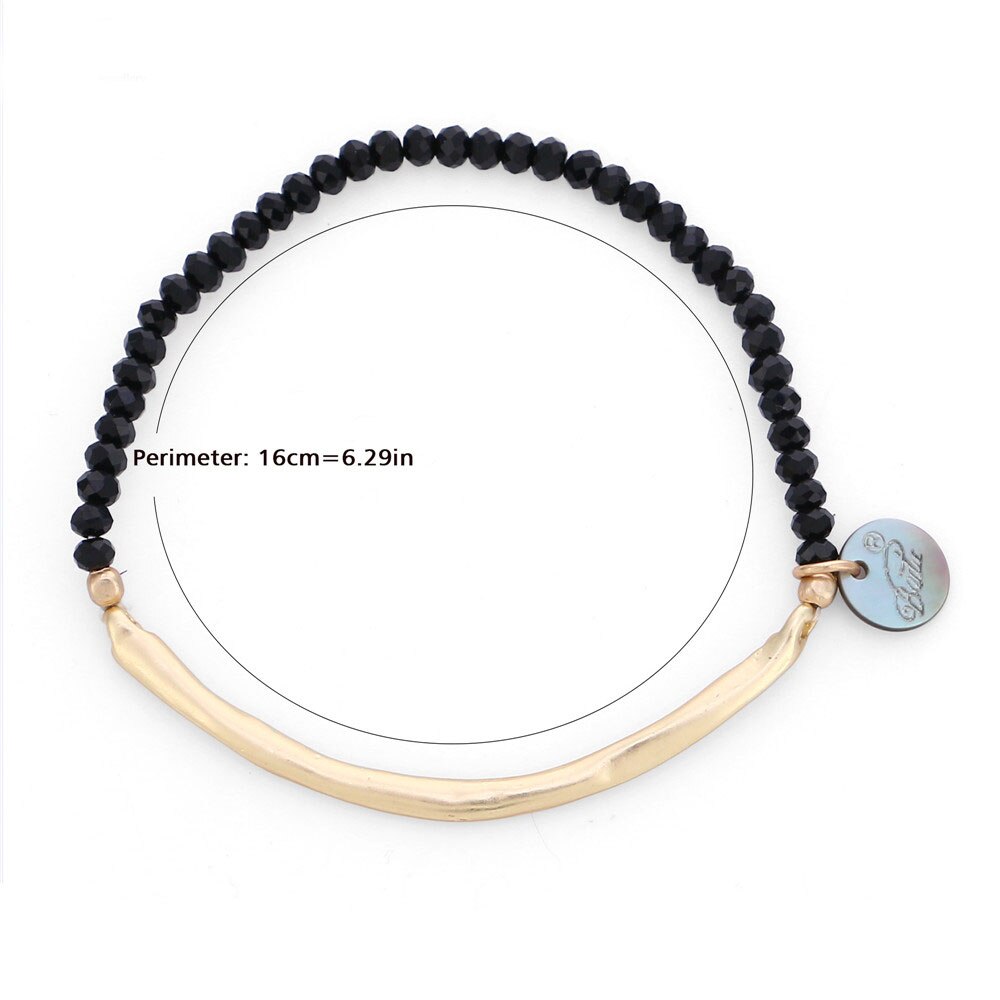 Black Crystal Beaded Bracelet Female Gold Adjustable Copper Tube Elastic Bracelet Simple Shape Jewelry