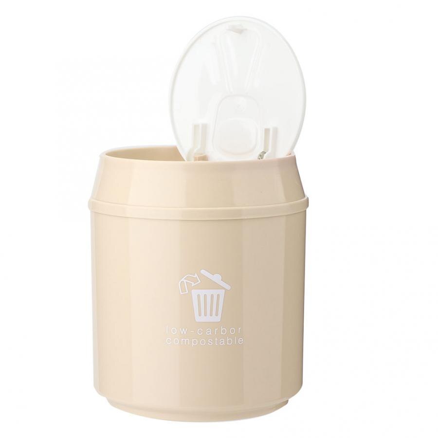 Plastic Kleine Afvalbak Leuke Mini Prullenbak Desktop Trash Mand Tafel Home Office Prullenbak Vuilnisbak Diversen Vat Doos Met deksel: Khaki