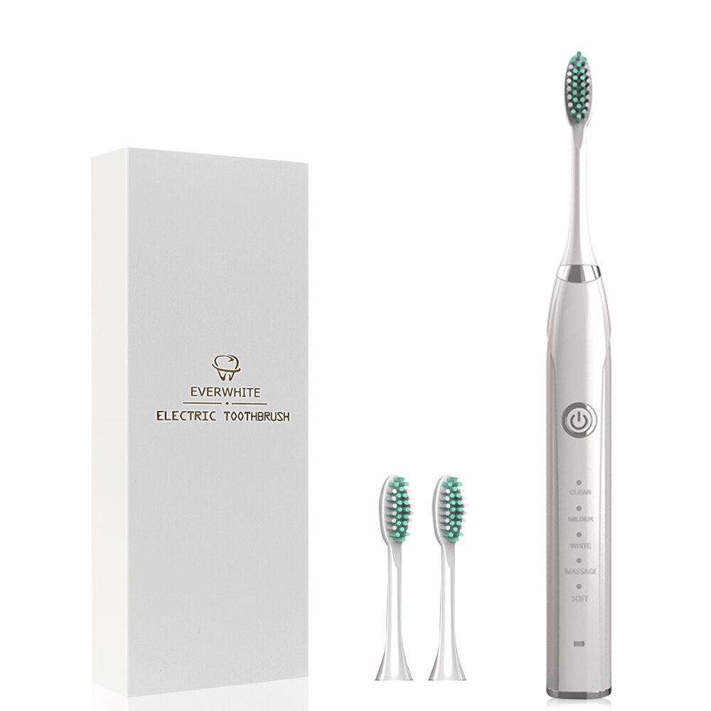 [ZS] Quiet 5 Modes for Adults Sonic Electric Toothbrush Rechargeable IPX7 Washable Soft Bristle Replacement 4 Brushes Heads: A4H102-1