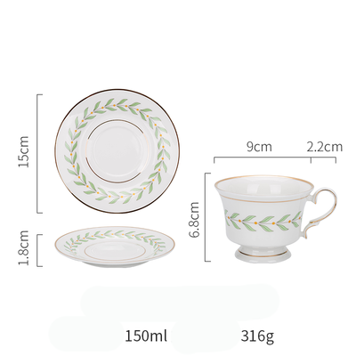 Kinglang leaf rim mugg afternoon tea set europeiskt litet lyxigt keramisk kopp fat set hushålls kaffemugg med fat: Grön