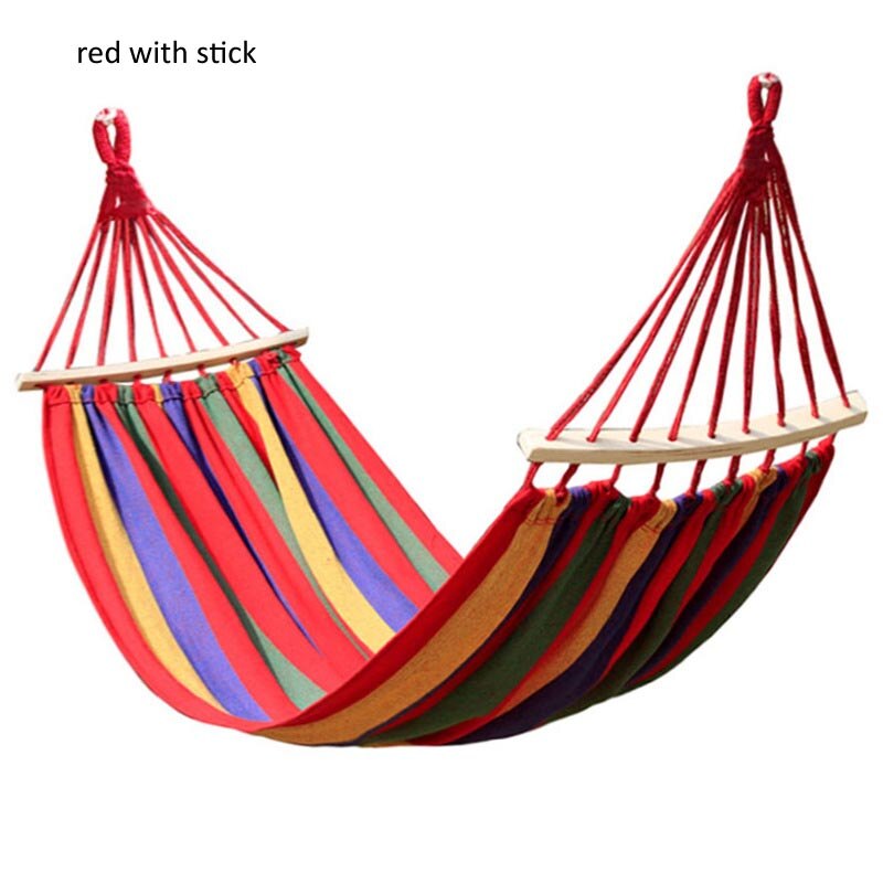 190X150Cm Ultralight Camping Hangmat Met Rugzak Rainbow Outdoor Leisure Draagbare Hangmat Canvas Zonder Stand: red with stick