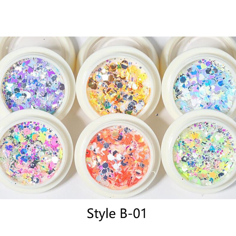 6 caixas Shinning Glitters Lantejoulas Conjuntos mistos: StyleB-01