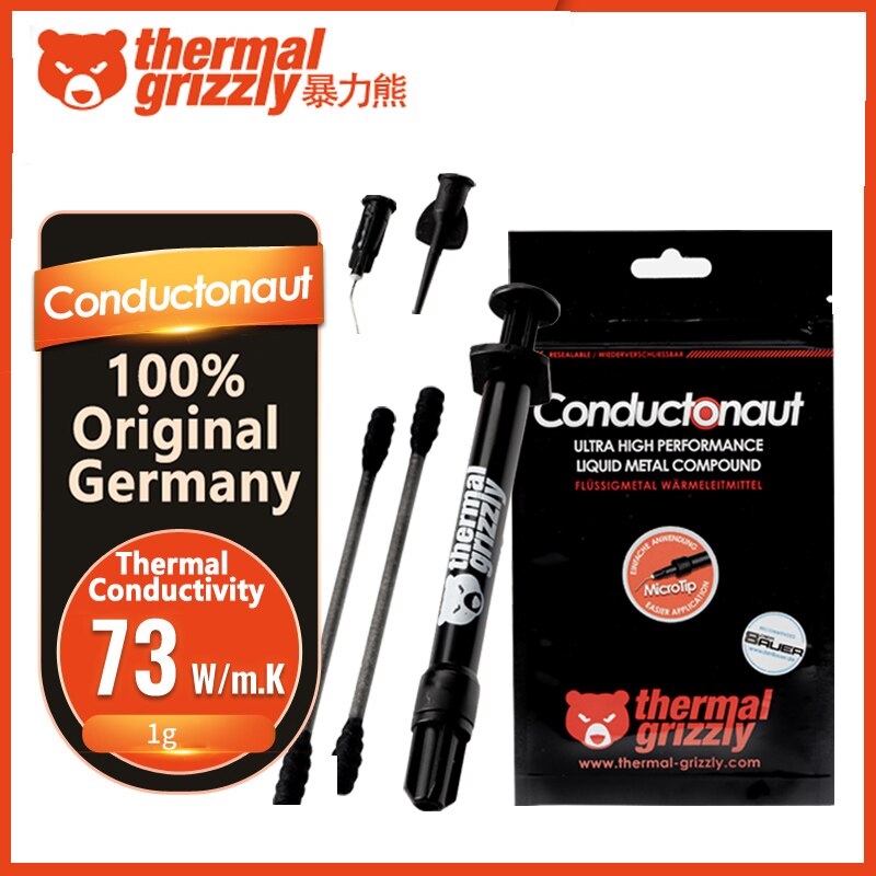 Thermische Grizzly Conductonaut 73W/mk CPU GPU Kühlung thermische fett Computer Kühler AMD Intel Prozessor Flüssigkeit Gold Flüssigkeit metall: 1g