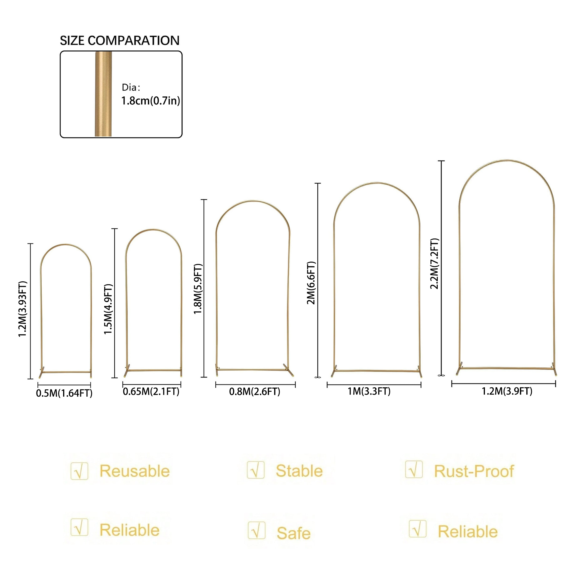 1pc-Wedding Arch Backdrop Stand, Balloon Arch Stand, Metal Arch for Birthday Party,Ceremony Decoration Backdrop Door Frame Gold