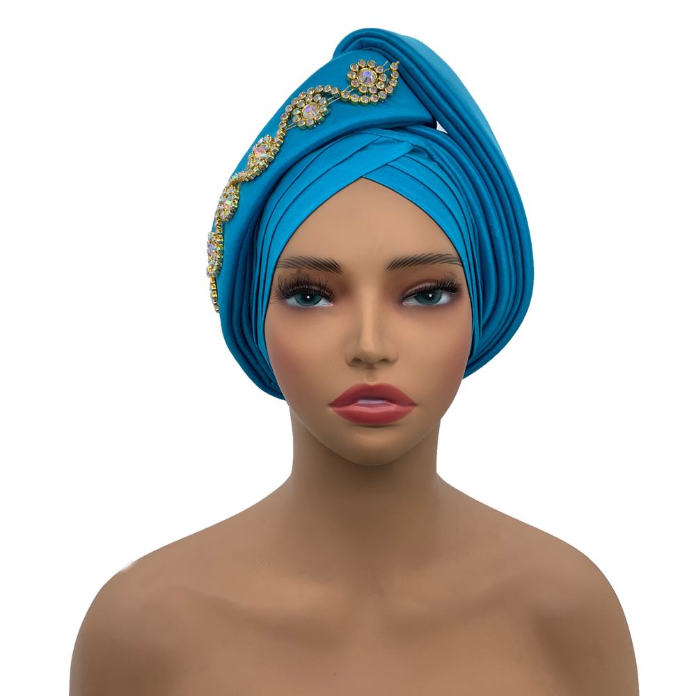 Diamanter turban kasket til kvinder afrikansk dame hovedbeklædning nigeria auto gele hovedbind bryllupsfest hovedbeklædning turbante mujer: Rust rød