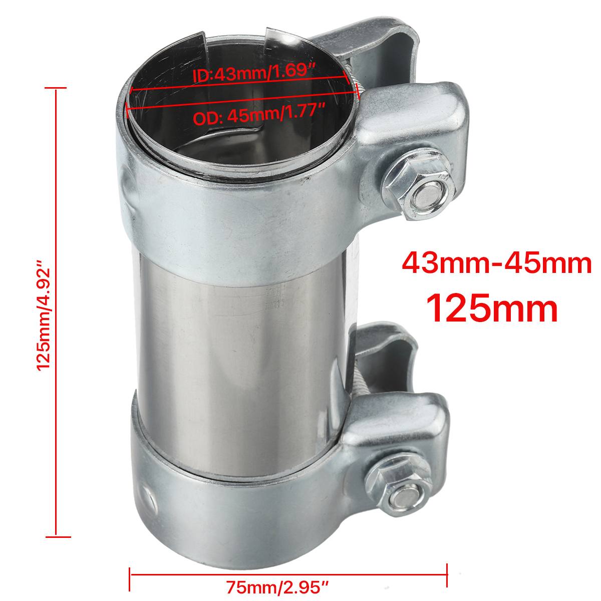 Connecteur de tuyau d'échappement 2 "/2.25"/2.5 "/2.75", manchon de jonction avec pince, Tube de jonction en acier inoxydable: 43-45mm