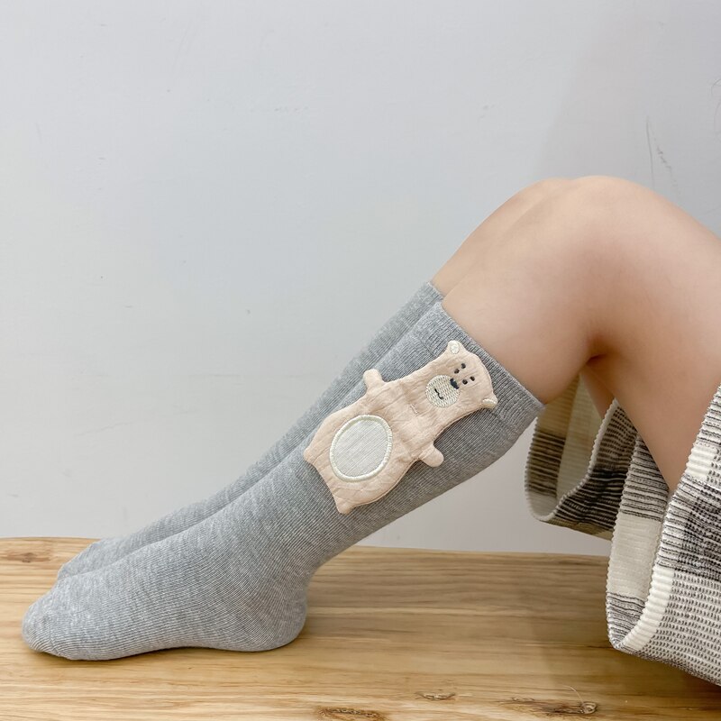 3 paia/lotto calzini lunghi tubo per ragazze stile College pizzo orso principessa tempo libero all&#39;aperto calzini primavera autunno cotone bambini calzini