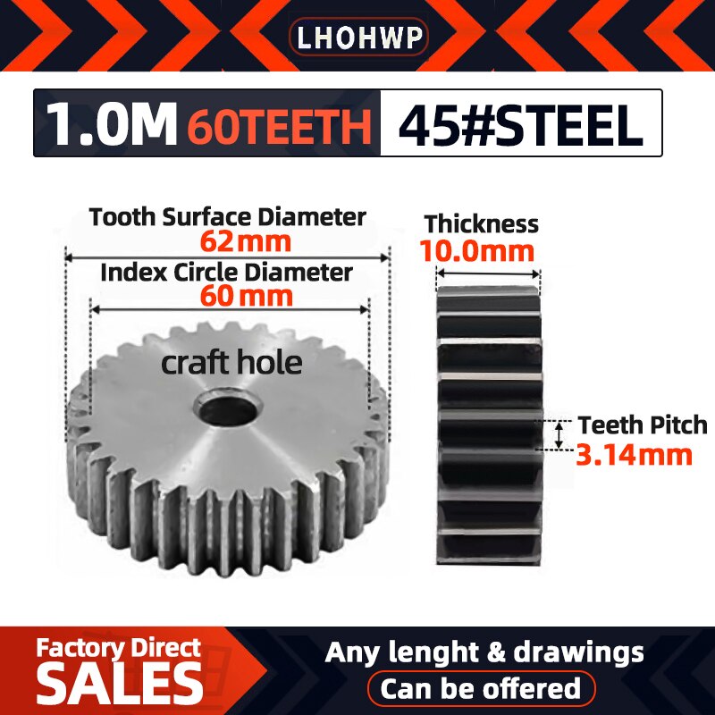 1M60Teeth gear rack spur gear precision machinery industry 45 steel gear cnc pinion