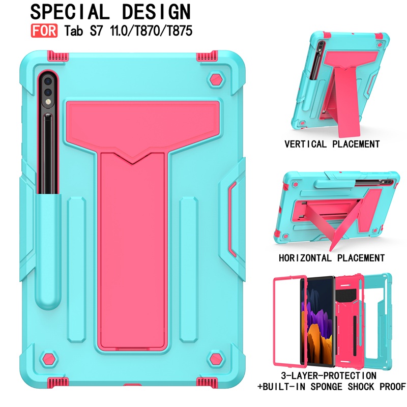 For Samsung Galaxy Tab S7 S 7 T870 T875 11 inch Case Kids Safe Hybrid Stand Full Body Silicon Hard Plastic Kickstand Cover Funda: Green Rose