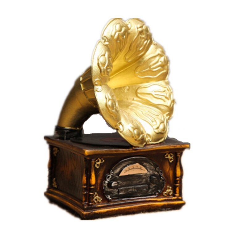 Retro Music Box Ornaments Resin Mini Gramophone Miniature Model Vintage Art Mechanical Work Home Coffee Desk Decor Birthday