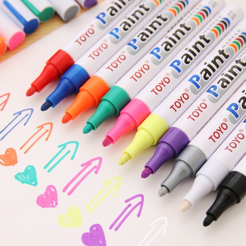 9 Colors White Waterproof Permanent Paint Marker Pen Car Tyre Paint Pen Rubber Tread Environmental Tire Painting DIY Office