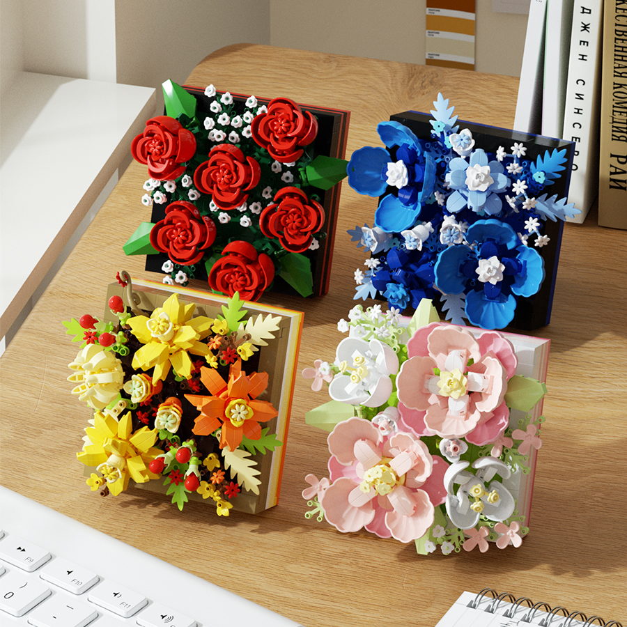 Creativo fiore artificiale cornice blocchi di costruzione fiori di plastica mattoni ornamento artistico fai da te regali di San Valentino
