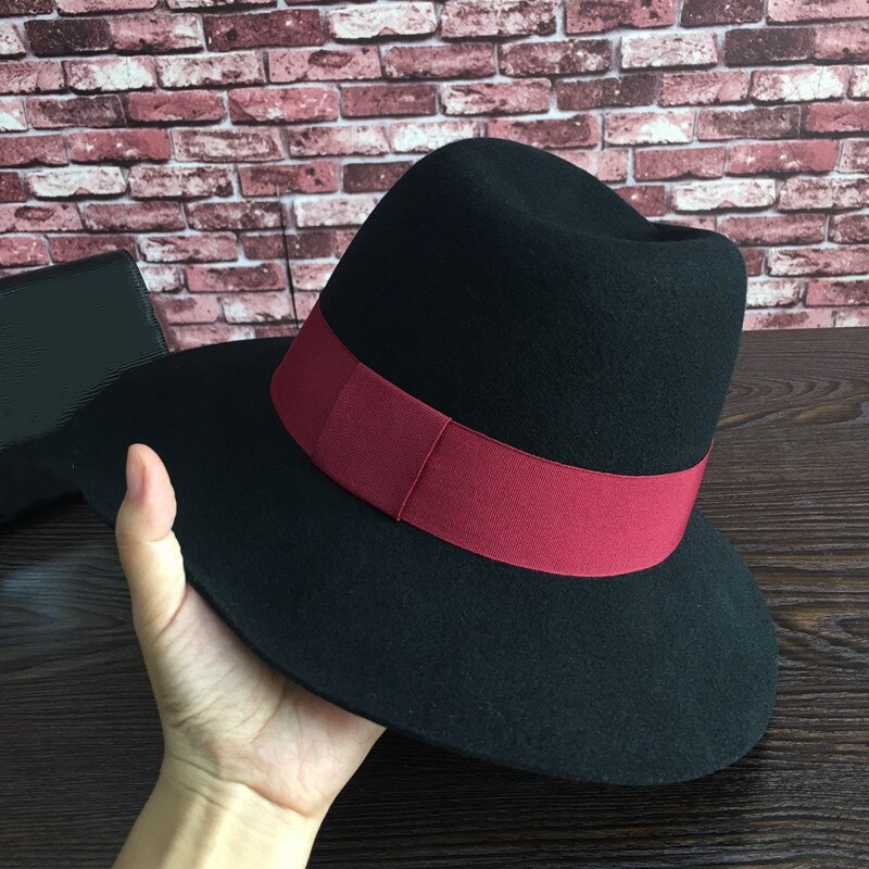 Fedora's standaard zwart wijnrood lint stoffen hoed heer afhangende dakrand afwijking pet temperament van mannen en vrouwen panama