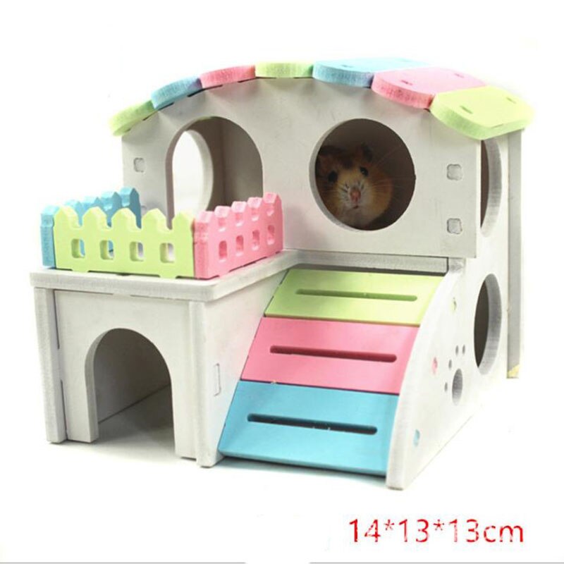 Château pour animaux de compagnie maison pour animaux de compagnie vue pont échelle petit Animal refuge Hamster maison de luxe deux couches cabane en bois