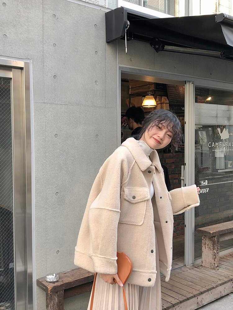 Vroege Voorjaar Anti Schapenvacht Jas Vrouwelijke Losse Pluche Jas Shirt Jasje