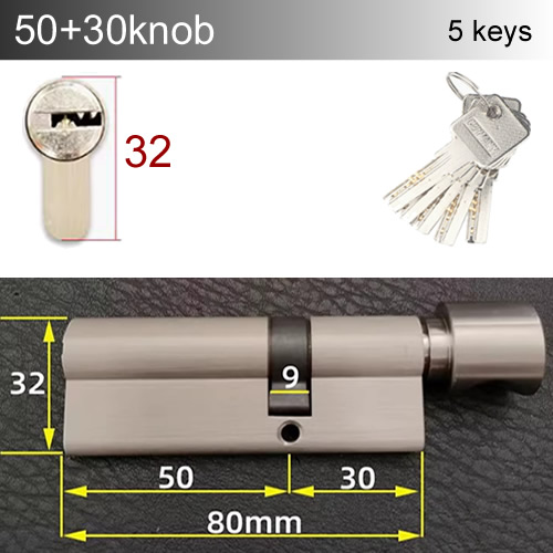 Round handle knob Lock Cylinder height 32mm Length 60-110mm with 5 keys Copper material rust-proof Suitable for wooden doors: Blue