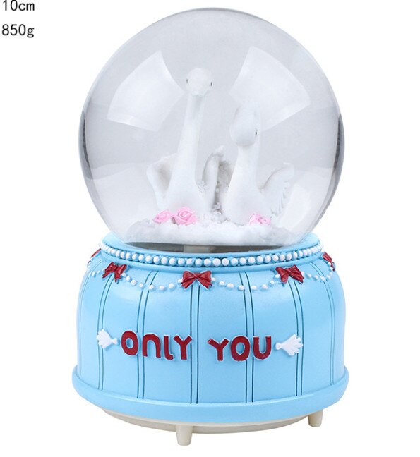 Kristallen bol muziekdoos flamingo meisje ster maan regenboog gloeiende sneeuwvlokken muziekdoos huisdecoratie bureaublad ornament: Marineblauw