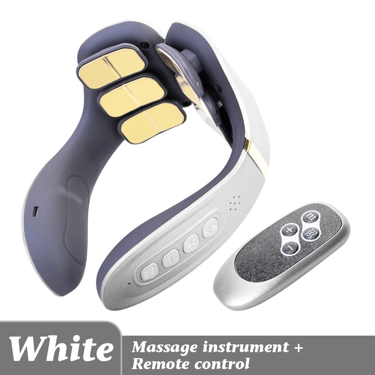 Neck Massager 12 Heads Electric Cervical Massage Pulse Magnetic Therapy Compress Neck Protector 15 Gears WIth Remote Control: White RC