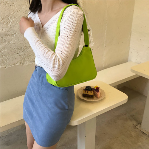 Bolsa de mão de náilon feminina, bolsa simples de mão colorida para mulheres, grande capacidade, de ombro, da moda: Verde