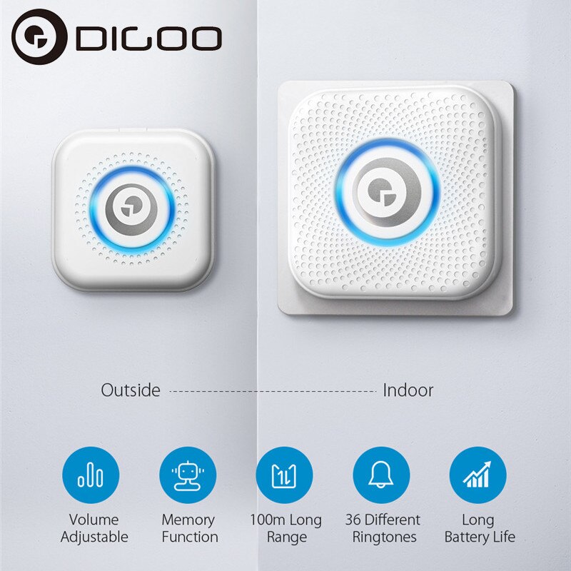 DIGOO DG-PJ16R 433MHz Plug-in Wireless Doorbell Kit 36 Melodies Chime 8 Volume Adjustment 1 Button 1 EU/US Plug Receiver