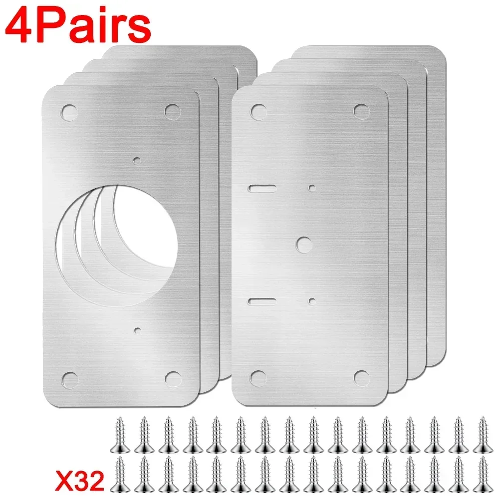 20/2Pcs Cabinet Hinge Repair Plate Kits Stainless Steel Kitchen Cupboard Door Hinge Mounting Plate With Holes Fixing Brackets: Gold Foil