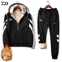 Daiwa Hooded Fishing Suits Fishing Jacket Winter Striped Thermal Thicken Men Pants Fishing Clothing Plush Clothes Sportswear