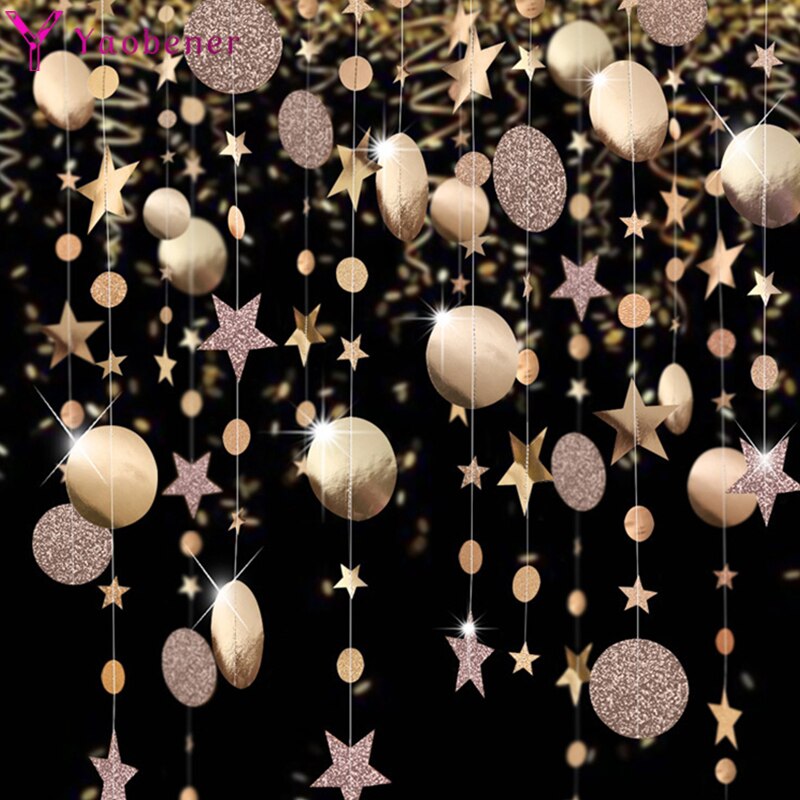 4M Champagner Gold Glitzer Stern Runde Papiergirlande Geburtstag Hochzeit Bachelorette Party Dekorationen Jahrestag Hintergrund Dekor