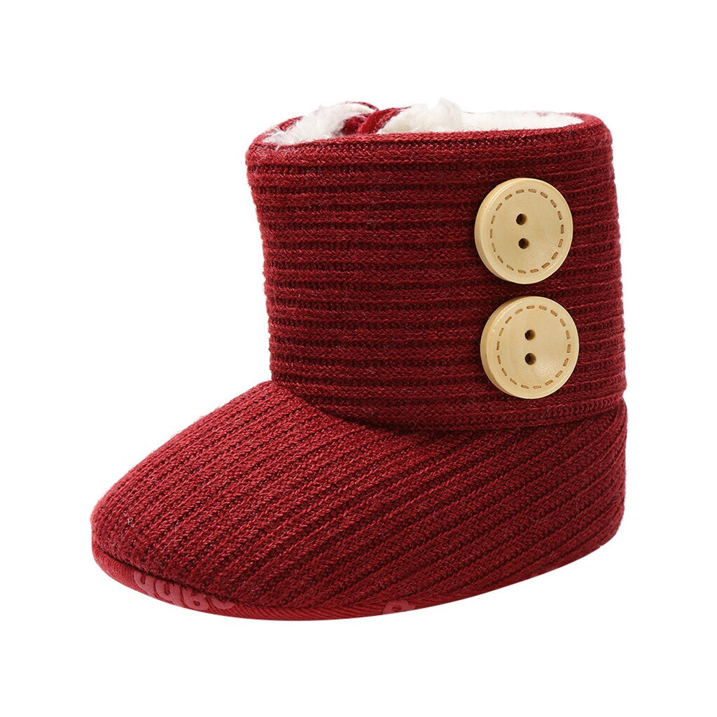 Warm Baby Winter Boots Girls Soft Sole Crib Shoes Button Cotton Flats Boot Shoes Knitted Solid Buttons Toddler Shoes Boys Grils: Red / 12