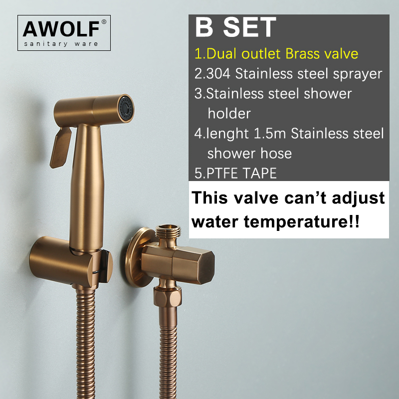 Handheld Toilet Bidet Sprayer Brushed Rose Gold Stainless Steel Bathroom Shattaf System Douche kit with Brass Valve AP2354: Red