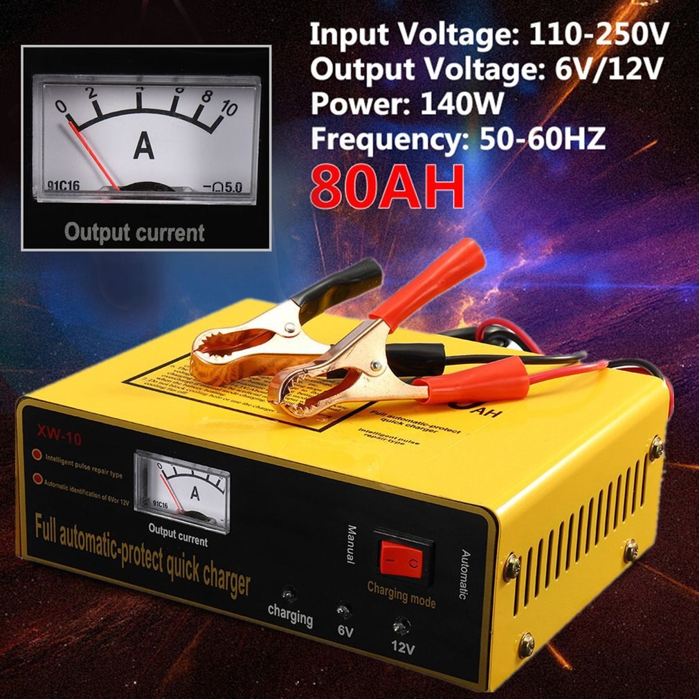 Cargador rápido de protección automática completo de 140W 6V/12V 80Ah cargador de batería de coche inteligente automático pulso negativo