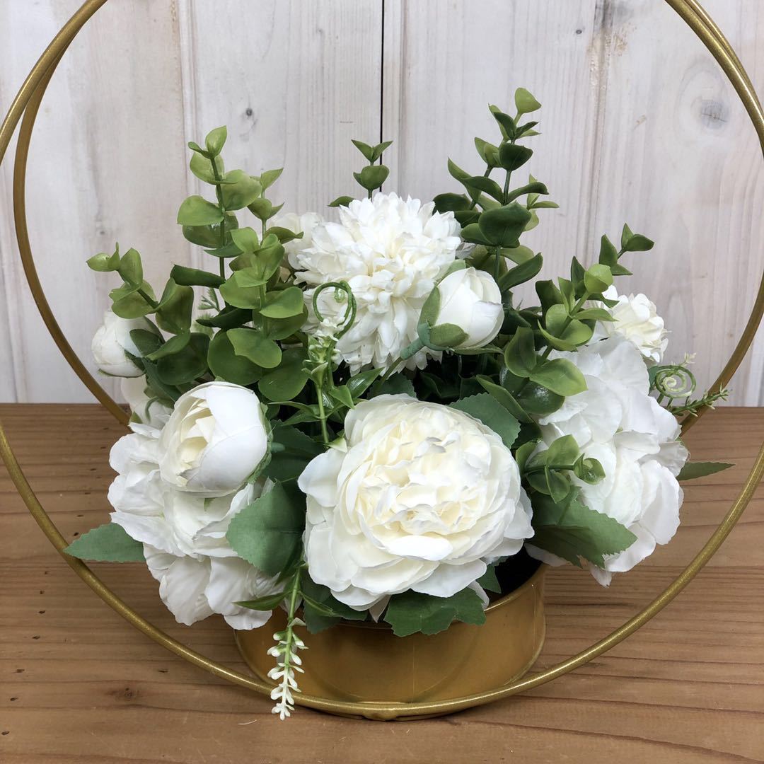 Cilected nordisch Künstliche Blume Hortensien Für Hochzeit Dekoration Schmiedeeisen Blume Rahmen Arrangieren Metall Band Kranz Dekor: A066R03