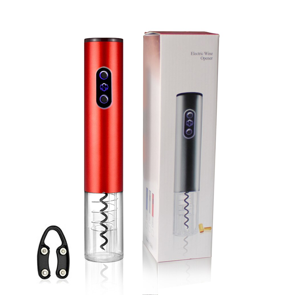 Automatic Electric Wine Opener Corkscrew Wine Bottle Opener Kit With Foil Cutter Kichen usb Recharge Electric Bottle Opener: C001N red