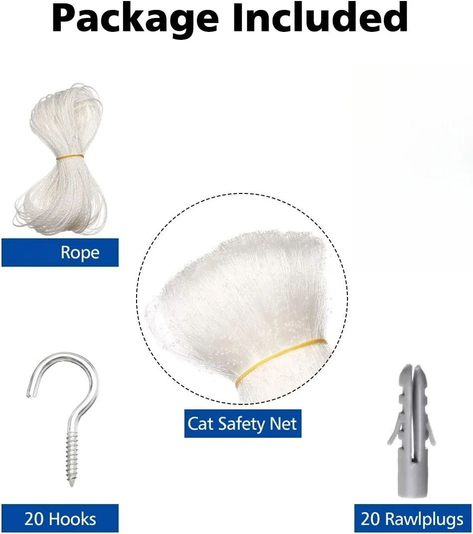 1 kattenet til altaner for at forhindre katte i at flygte, med monteringsbeslag, til indendørs og udendørs vinduer