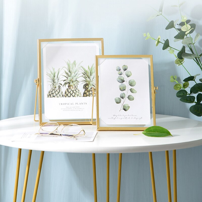 Nordic Geometric Metal Photo Frame Gold Glass Photo Frame Wedding Party Christmas Pictures Stand Holder Artist Home Decoration