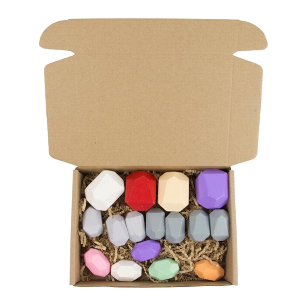 5/10/16pcs Wood Stacking Sorting Rainbow Rock Stones Blocks Fun Toys Home Decors: 16pcs rainbow C