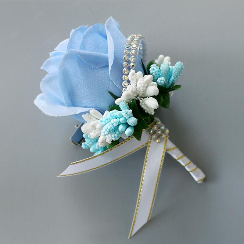 Corsage de mariage fait main avec des fleurs artificielles en soie, avec une broche pour homme, 1 pièce