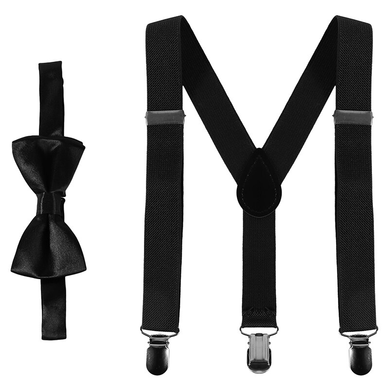 Kids Suspenders With Bowtie Children Bow Tie Set Boys Braces Girls Adjustable Suspenders Baby Wedding Ties Accessories: Black