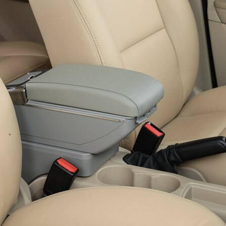 Accoudoir central en cuir synthétique pour ford ecosport, boîte de rangement, porte-gobelet, cendrier, accessoire de style automobile: C styke gris