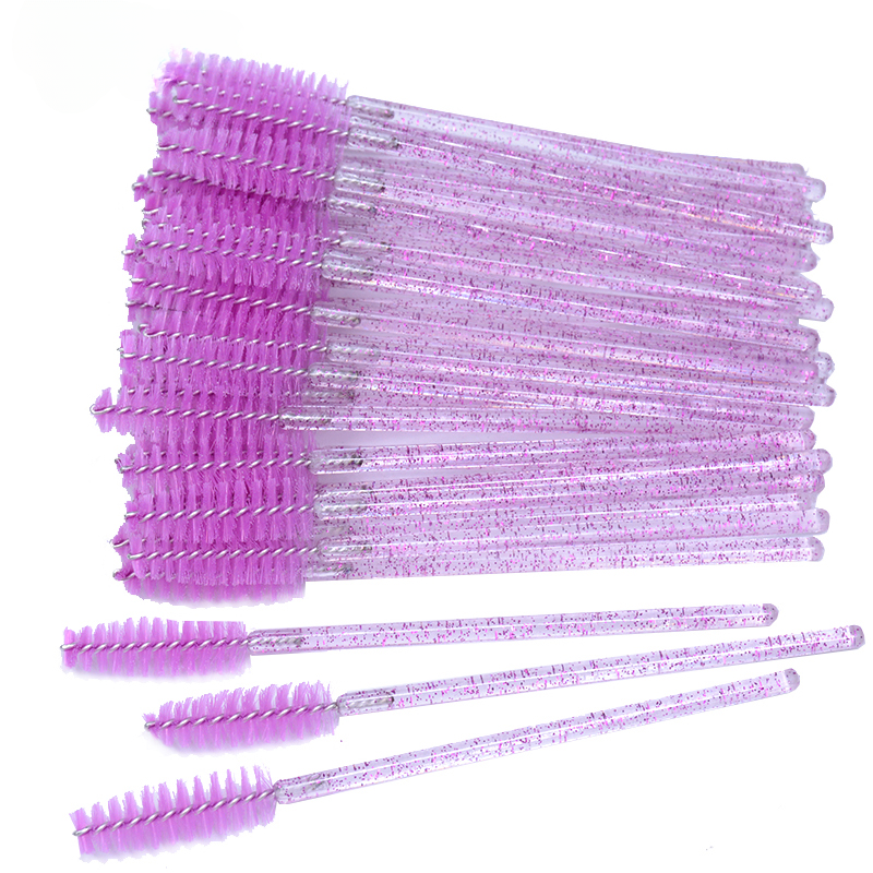 50Pcs/Bottle Disposable Eyelash Extension Mascara Wand Glitter Micro Lash Brushes Spoolie WithContainer Case: Burgundy