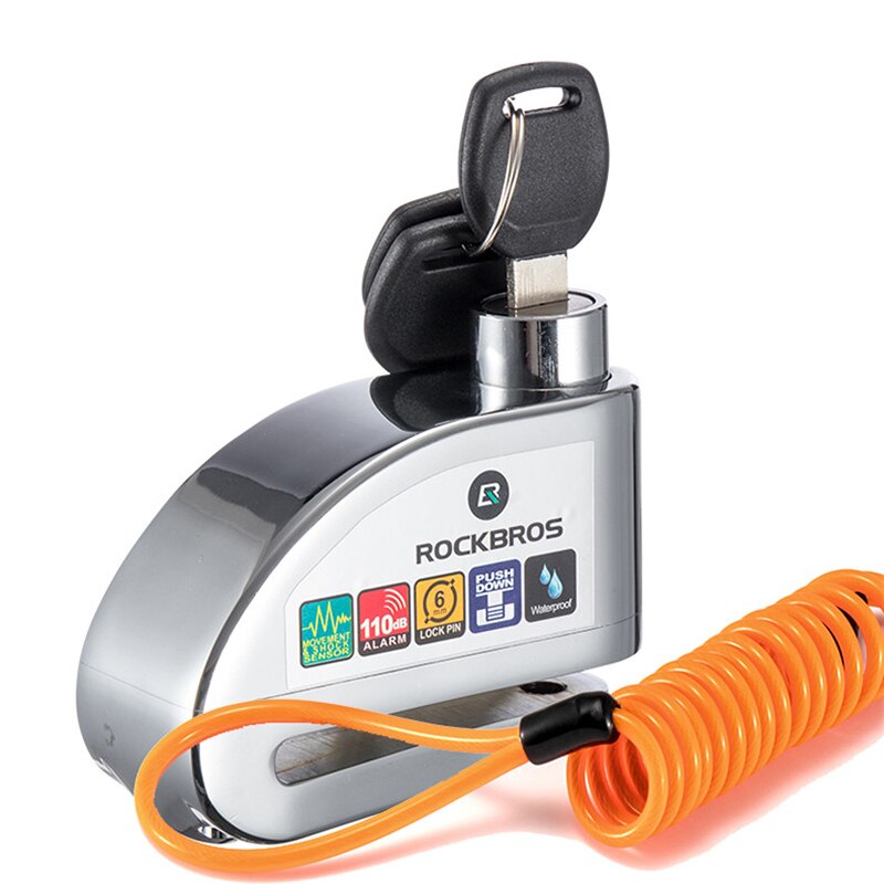 Rockbros 110db vanntett sykkel sykkellås alarm tyverisikring legert stål 6mm elektrisk motorsykkel alarm scooter hjelm kabellås: Default Title