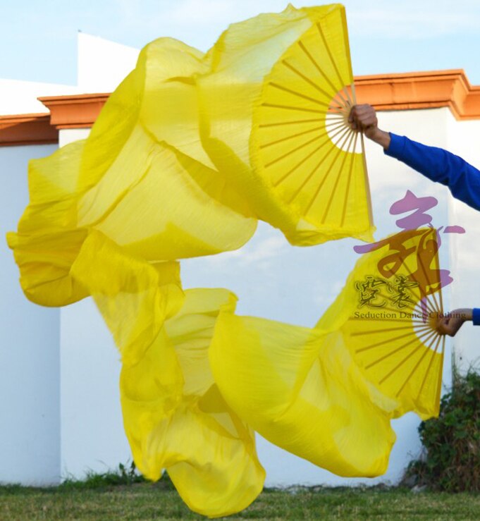 Abanicos de seda 100% de para danza china, 1 par de abanicos de danza del vientre de seda teñida hechos a mano 180*90 cm: S