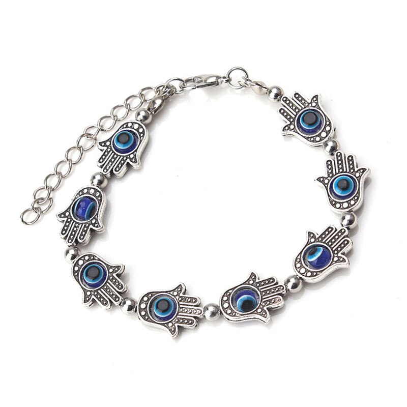 1 String/Lot Rhodium Kleur Fatima Hand Evil Eye Kralen Ketting Verstelbare Armband Armband Voor Vrouwen Boze Oog armband